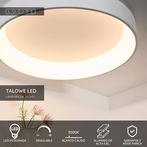 Lucide TALOWE LED - Lámpara de techo - Ø 80 cm - LED Regul. - 1x80W 3000K - Blanco - USP